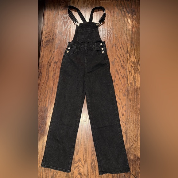 LA Girl Black Denim Straight leg Overalls NWT small - Picture 12 of 15